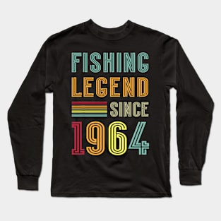 60th Birthday Fisherman Retro Vintage 1964 60 Years Fishing Long Sleeve T-Shirt